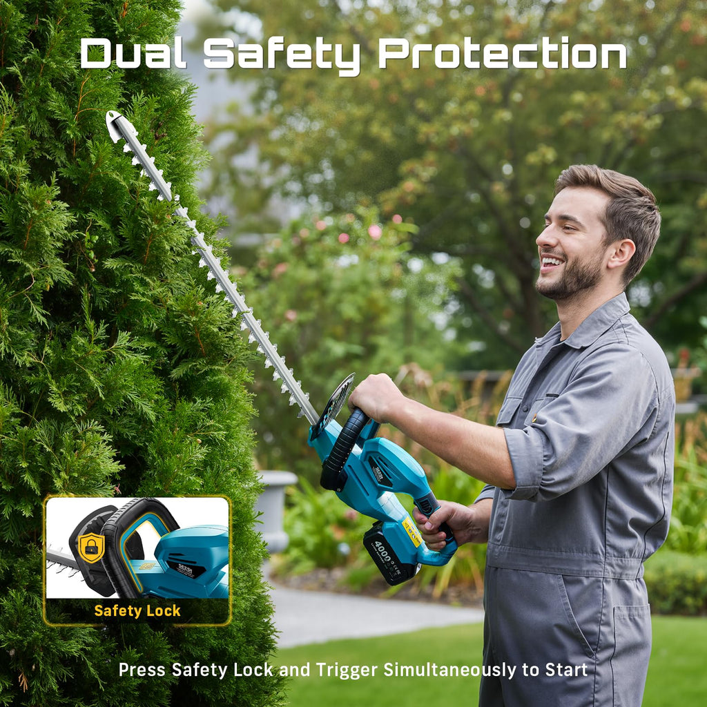 SEESII 20" Hedge Trimmer Cordless with 2× 4.0Ah Battery, Lightweight Design