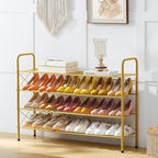 Hoctieon 4 Tier Mesh Style Shoe Rack, Entryway Shoe Shelf, Shoe Storage Organizer, Shoe Rack for Closet, Space Save for Bathroom, Garage, Hallway, Bedroom, Living Room, Gold