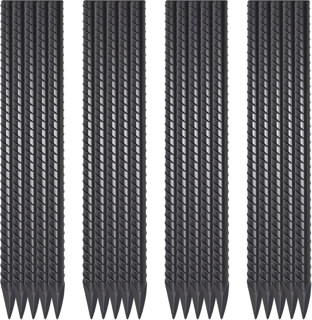 16 Inch Rebar Stakes 20 Pack 1/2 Inch Diameter Heavy Duty Steel Ground Stakes with Chisel Point End Straight Metal Stakes for Ground Concrete Form Landscape Timber and Fence, Black