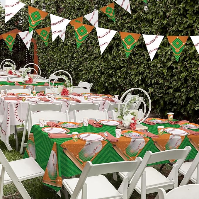Gatherfun Baseball Party Supplies: 2-Pack Baseball Birthday Decorations with Disposable Plastic Tablecloth - Table Cover for Baseball Games & Parties, 54 x 108 Inch