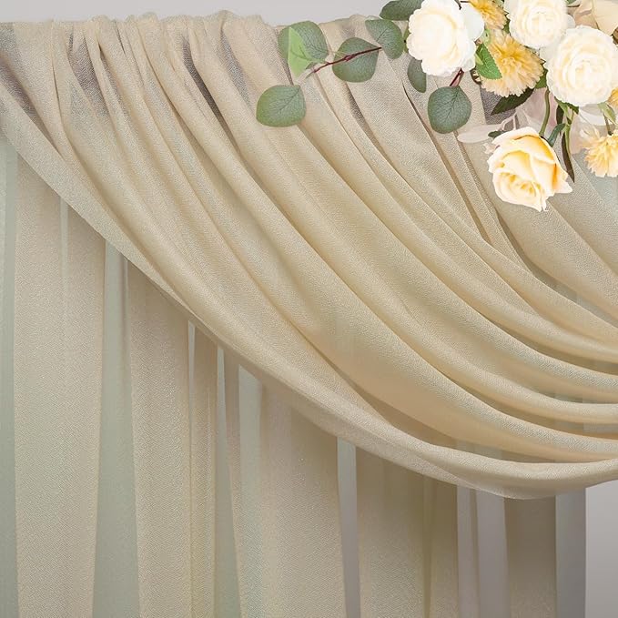 Wokceer Wedding Arch Draping Fabric 2 Panels 28.7" x 20FT Champagne Drapes Sheer Fabric Backdrop Arch Draping Fabric for Wedding Ceremony Birthday Party Bridal Shower Decoration