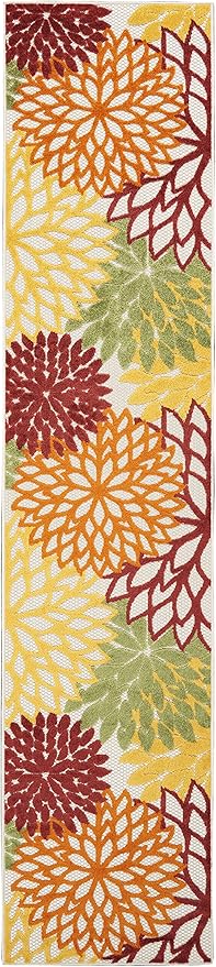 Nourison Aloha Indoor/Outdoor Red Multi Colored 2'3" x 10' Area Rug, Tropical, Botanical, Easy Cleaning, Non Shedding, Bed Room, Living Room, Dining Room, Deck, Backyard, Patio (2x10)