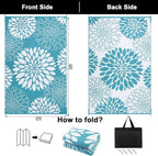 Ileading Reversible Outdoor Rug 6x9Ft Waterproof Patio Rug Carpet Portable Outdoor Plastic Straw Rug Large RV Camping Mat Rug for Patio, Clearance, Deck, Beach, Porch, Camping, Picnic, Flower Teal