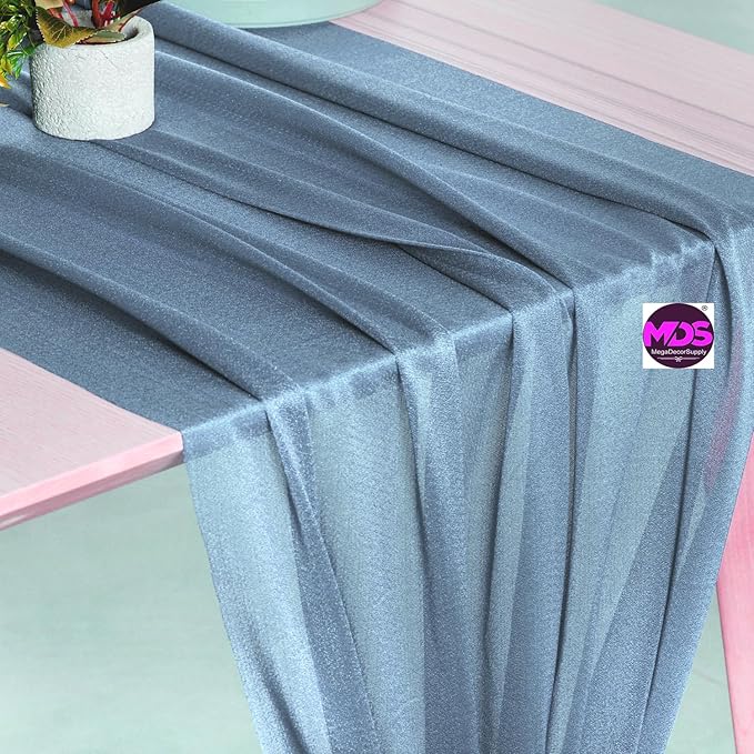 MDS Halloween Chiffon Table Runner - 20 Pack, 29 x 120 Inches, 10ft Each - Sheer Spooky Table Runners for Haunted House Parties, Trick-or-Treat Tables, Witchy Décor, Wedding & Events - Dusty Blue