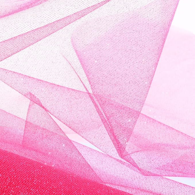 Sparkling Tulle Rolls, 15” by 30 Yards (90FT) Glitter Tulle Spool Ribbon Fabric for Wedding Birthday Bridal Shower Tutu Skirt Party Gift Wrapping (Fuchsia)