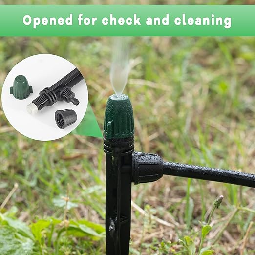 30Pcs Irrigation Misters Emitters for 1/4" Drip Tubing,Adjustable 360 Degree Automatic Atomizing Nozzles on 6.3" Arrow Stake Micro Spray Irrigation Kits for Patio Misting Plant Watering System