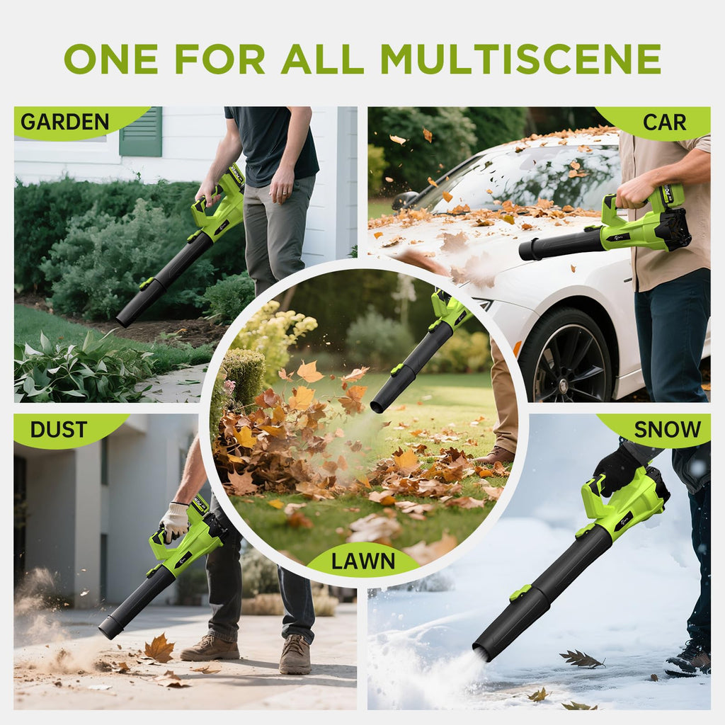 Leaf Blower Cordless, Electric Blower with 2×4.0Ah Batteries & Charger, 6-Speed, Powerful Lightweight 21V Blower Kit for Lawn, Patio, Car Drying and Light Snow, Lightweight Handheld