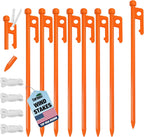 Eurmax USA 10 inch Multiuse Heavy Duty Steel Tent Stakes Tarp Pegs Camping Stakes for Outdoor Camping Canopy and tarp with 4 Ropes 10FT Length,8pcs(Orange)