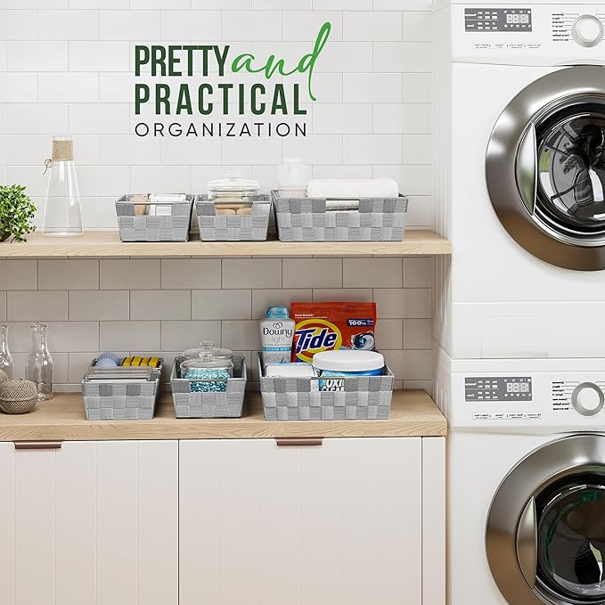 Baskets For Organizing Set Of 9 Grey - Storage Baskets For Shelves - Perfect Closet Organizer Bins, Bathroom Basket, and Pantry Basket - Small Storage Bins For Shelves - Bin For Organization