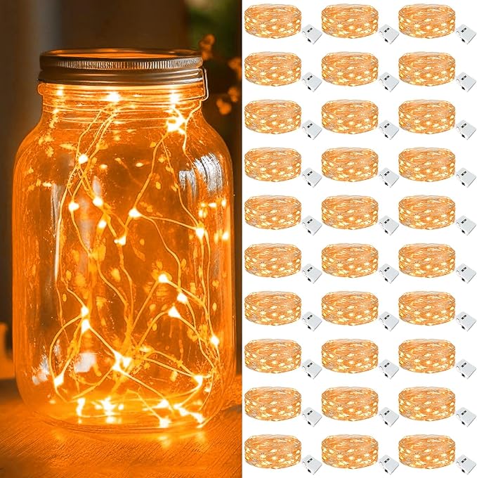 kolpop 30 Pack LED Fairy Lights Battery Operated, 7FT 20 LED Mini Twinkle String Lights Battery Powered Waterproof for Christmas Halloween Mason Jars Party (Orang)