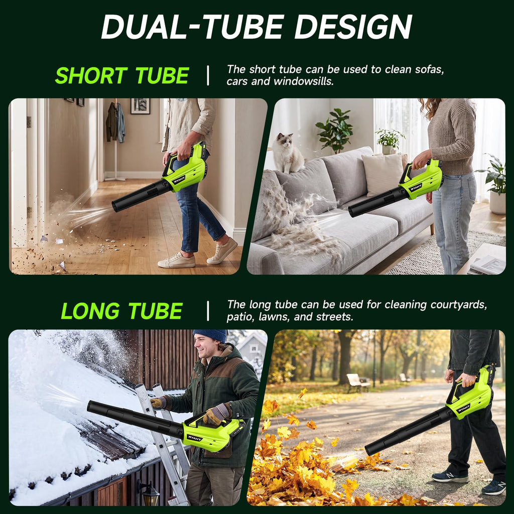Leaf Blower Cordless, Leaf Blower with Battery and Charger - 2 Speed Modes, 2 Batteries, 20V Powerful Lightweight Electric Blowers for Blowing Leaves, Lawn Care, Patio, Green