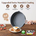 SENSARTE Nonstick Deep Frying Pan Skillet, 11-inch Saute Pan with Lid, Stay-cool Handle, Chef Pan Healthy Stone Cookware Cooking Pan, Induction Compatible