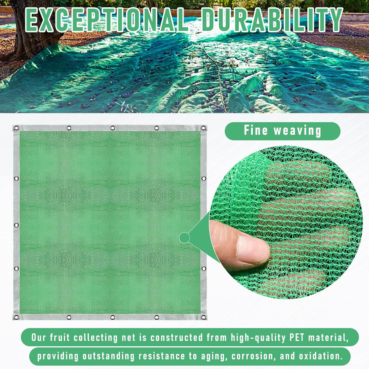 Fruit Collector Harvesting Net - 26.2 x13.1 ft Green Agricultural Harvest Netting for Walnut, Olive, Chestnut, Plum, and Hazelnut - Easy Picking & Reusable Collection Net (8x4m)