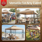 Flexzion Gazebo Cover Replacement Canopy Top 8x8 Ft (2.4m x 2.4m) - Double Tier Top Canopy Cover Replacement with UV30+, Dirt, Water Resistant for Outdoor, Sunshade, Garden, Patio, Pavilion