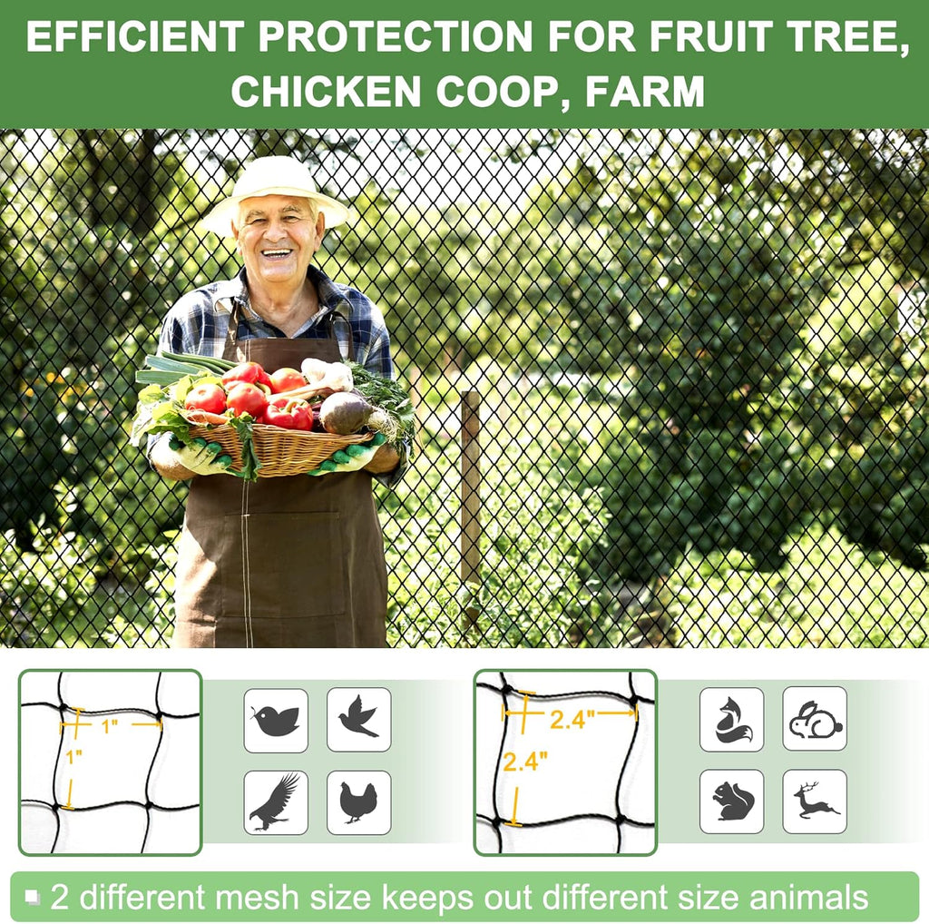 Bird Netting for Garden Protection - 25x100ft Poultry Netting for Chicken Coop, 1” Mesh Heavy Duty Garden Net, Fruit Tree Netting for Blueberry Bushes, Vegetable Against Squirrels, Deer