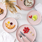 GBHOME Dinnerware Set for 4, 12 Piece Speckled Plates and Bowls Set with Glazed Bottom, Chip & Scratch Resistant Stoneware Plates Sets, Dishwasher & Microwave Safe Dishes (Pink, Service for 4)
