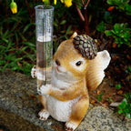 FORUP Resin Squirrel Rain Gauge, Hand Painted Squirrel Sculpture Water Gauge