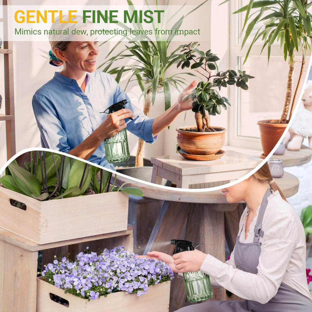 Sincengel Glass Plant Mister Bottle - 13.5 oz Refillable Leak Proof Water Spray Bottle for Indoor Plants, Spring Gardening,Cleaning, Hair, Pets Care with Adjustable Mist Nozzle (Green)