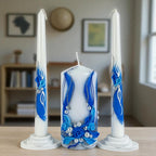 Unity Candle Set - Wedding Ceremony & Reception – 6” Pillar & Two 10” Taper Candles – Long Burning Unity Candles for Marriage Ritual – Handmade in USA - Royal | Blue