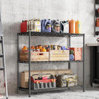 3- Shelf Metal Shelving Unit Adjustable Storage Shelves Heavy Duty Garage Shelving Steel Wire Shelving for Laundry Bathroom Kitchen Pantry Closet Garage Black, 35.6Wx14Dx36H