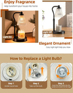 Candle Warmer Lamp for Jar Candles, Height Adjustable & Dimmable with 2/4/8H Timer, 2*50W Halogen Wax Melter Warmer for Home Office Décor, Flameless & Smokeless, Gift for Women Mom, Black-Clear/1 Pack