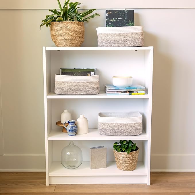 NaturalCozy 13.5”x8.5”x5.5” Storage Baskets for Shelves 3 Pack | Cotton Rope Woven Small Baskets for Organizing | Small Storage Bins for Nursery, Bathroom, Closet, Cube Shelf, Decorative, Gift