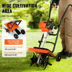 VEVOR Tiller Cultivator, 31CC 4-Stroke Garden Cultivator, Tiller with 4 Steel Adjustable Front Tines for Lawn, Garden and Field Soil Cultivation, Orange