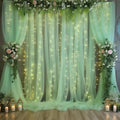 20×10ft Green Tulle Backdrop Curtain with Lights String for Parties, Sheer Photo Backdrop Curtains for Wedding Party Photography Background