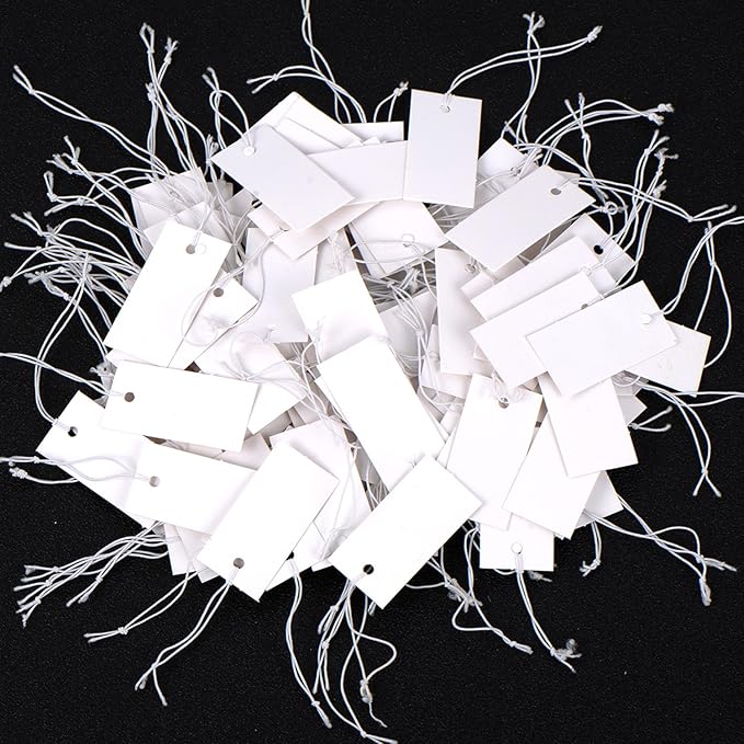 Shappy 300 Pcs 0.8 x 1.58 Inches White Price Display Tags Marking Labels Display Hanging Tags with Elastic String