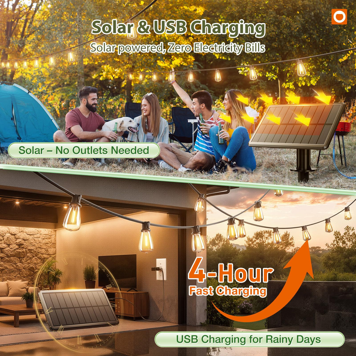 addlon 52(48+4) FT Solar String Lights Waterproof, Remote Dimmable 16+1 LED