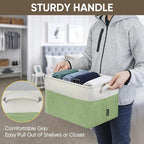BALEINE 3 Pack Fabric Storage Bins for Shelves, Linen Storage Baskets for Organizing, Decorative Closet Bins for Clothes, Home (Green, 15''x11''x9.5'')