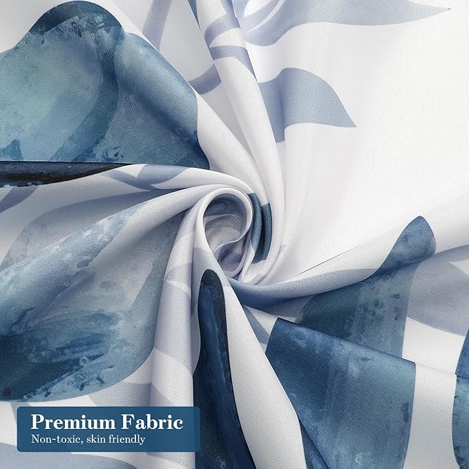 MitoVilla Navy Blue Eucalyptus Shower Curtain, Plant Leaves Vintage Fabric Shower Curtains for Rustic Bathroom Decor, Chic Modern Botanical Shower Curtain, 72x72