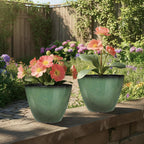 4 Pack 8 inch Plant Pots, Plastic Planter for Indoor Outdoor Plant with Drainage Holes and Saucers, Flower Pots for Garden Home Decor(Green, 4pcs)