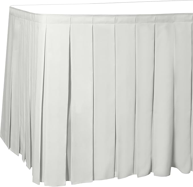 Ultimate Textile Pleat Polyester Fabric Table Skirt - Machine Washable Flame Resistant with Clips for Events, Weddings & Trade Shows, Cut & Sewn in Paterson, NJ - Ivory, 21' Box Pleat
