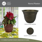 The HC Companies Sierra Round Self-Watering Pot - Lightweight Plastic Planter for Herbs & More - Durable Plant Pots for Indoor Plants & Outdoor Plants (7.5” Celtic Bronze, Pack of 2)