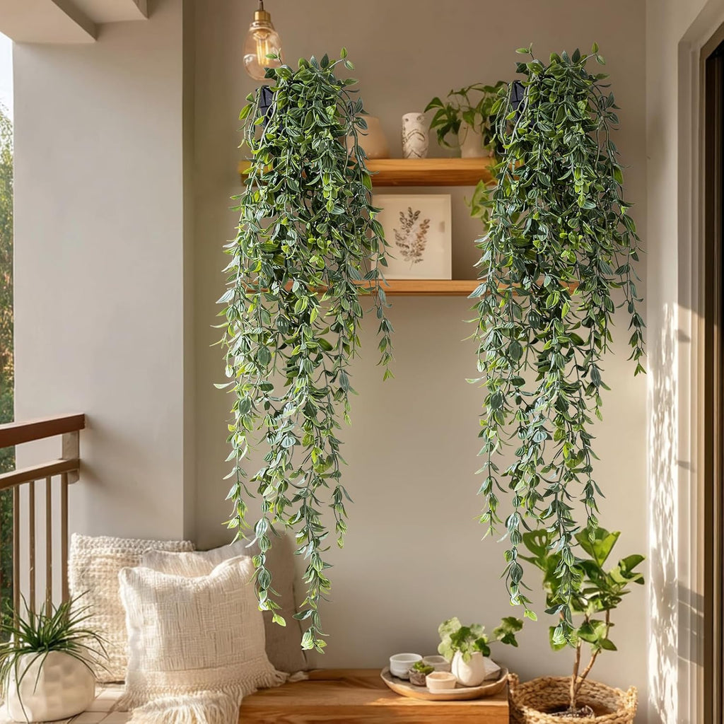 Artificial Hanging Plant 2 Pcs Faux Plant Ivy Vine Faux Eucalyptus Vines Fake Potted Greenery for Wall Living Room Home Shelf Office Bathroom Outdoor Indoor Decor (Type 2)