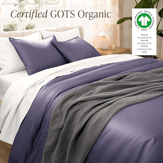 Bare Home 100% Organic Cotton Sateen Duvet Cover Set - Full/Queen Size - 400 Thread Count - Smooth Sateen Weave - Warm & Luxurious - Duvet Cover (Full/Queen, Dusty Purple)