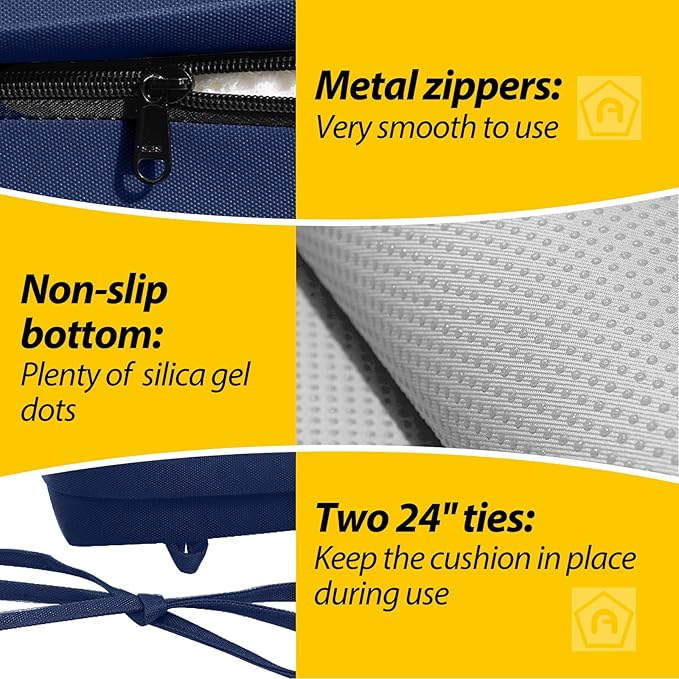 AAAAAcessories Outdoor Seat Cushions for Chairs, Waterproof, Fade-Resistant, 18.5" x 16" x 3", Patio Furniture Replacement Cushions, Set of 2, Navy Blue