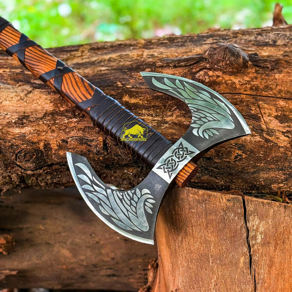 MDM-012 Custom Hand Forged Viking Axe Real Tomahawk Viking Hatchet Beared Camping Axe, 5160 HIGH Carbon Steel Blade, Throwing Set Vintage Ax Viking Gift for Him Ax