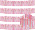 4 Pack Iridescent Pink Total 40 Feet Foil Fringe Garland Metallic Tinsel Banner Wall Hanging Drapes Parade Float Skirting Decorations for Trailer Mardi Gras Party Birthday Wedding