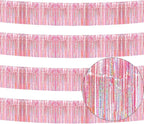 4 Pack Iridescent Pink Total 40 Feet Foil Fringe Garland Metallic Tinsel Banner Wall Hanging Drapes Parade Float Skirting Decorations for Trailer Mardi Gras Party Birthday Wedding