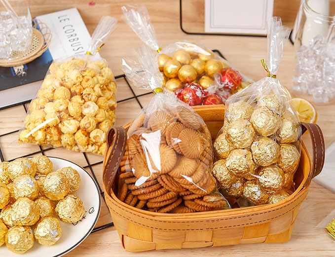 LOKIQNG Cellophane Bags Plastic Gift Bag Clear Cookie Treat Bags with Twist Ties for Party Favor Bag(100PACK,6x10inch)