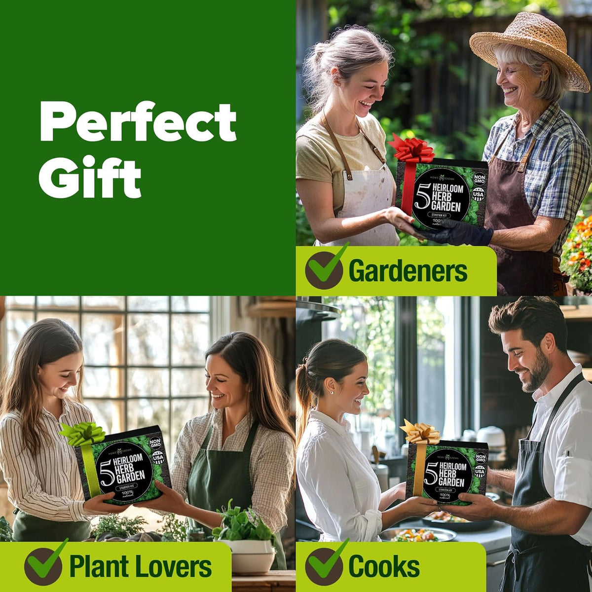 HOME GROWN Indoor Herb Garden Starter Kit - Christmas Gift for Gardeners - Complete 5 Herb Plant Grow Kit - Unique Gift for Mom, Women, Her, Men - Birthday Gift