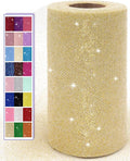 Glitter Gold Tulle Fabric Rolls, 6 Inch 50 Yards (150ft) Sparkling Spool Ribbon Sequin Netting for Tutu Skirt Gift Wrapping Wedding Party Decoration (White/Gold)