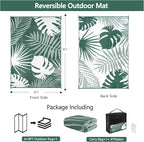 Waterproof Outdoor Rug 6x9 ft, Reversible Plastic Straw Mat with Leaf Pattern, Large Floor Mat for Patio, Camping, Picnic, Backyard RV, Deck, Dark Green
