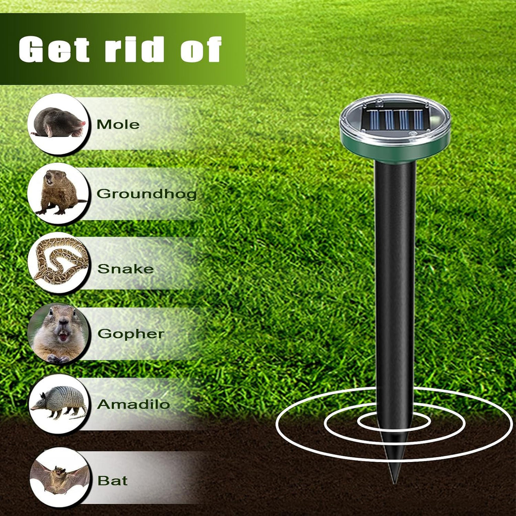 Mole Repellent Solar Powered 10 Pack Snake Repellent Ultrasonic, Groundhog Repeller,Gopher Repeller Sonic Mole Deterrent Spikes, Snake Gopher Mole Vole Repellent Outdoor for Lawn Garden & Yard