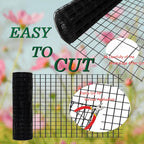 Black Metal Garden Fence, 48inch(H) x 100ft(L), 2 inch x 3 inch,14GA 2/3/4/5/6 Ft Tall Chicken Wire PVC Coated Welded Wire Mesh Roll for Dogs Border Yard Vegetable Plant Protection Poultry Netting