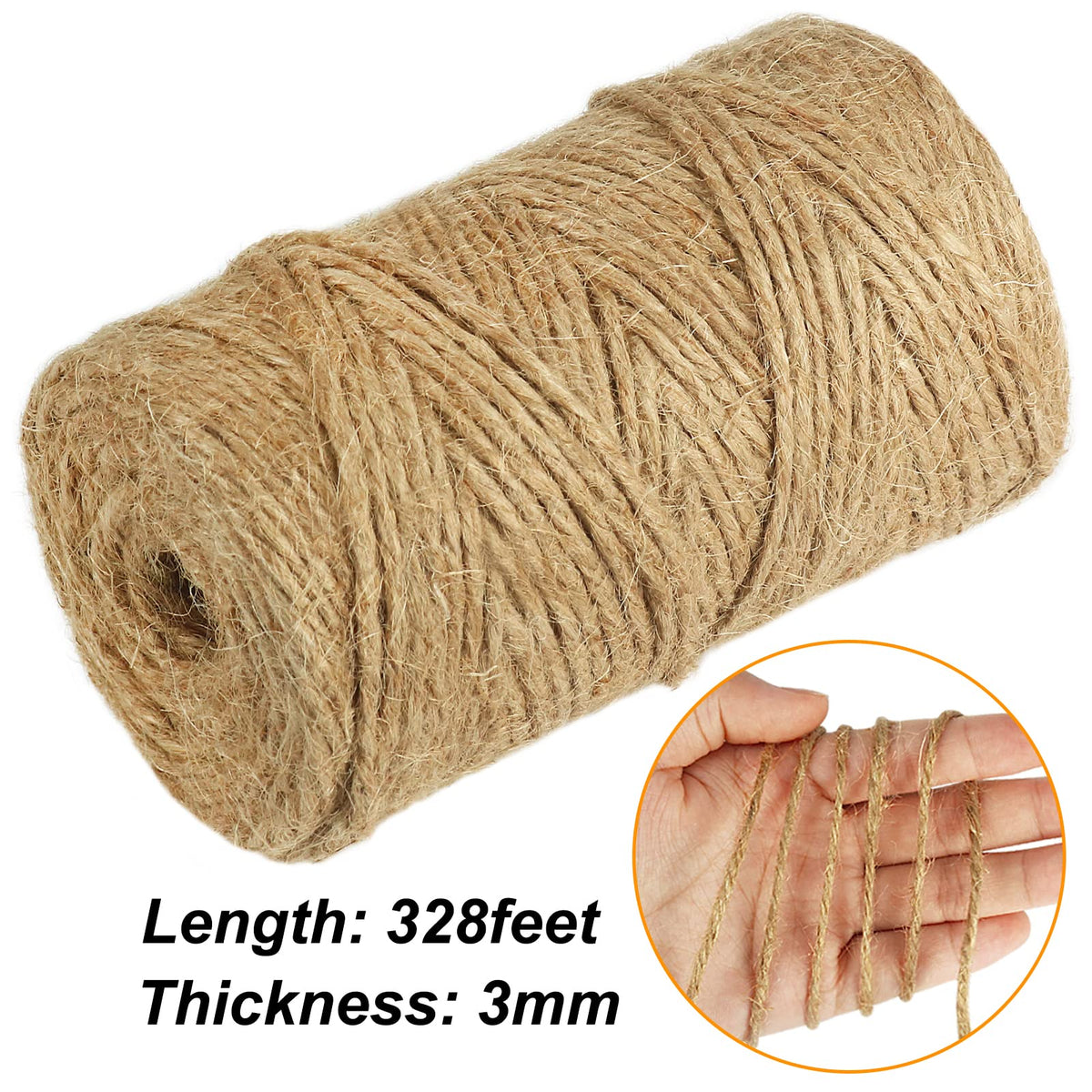 Vivifying Jute Twine, 328 Feet 3mm Strong Natural Garden Twine for Climbing Plants, Tomatoes, Crafts, Gift Wrapping and Decoration (Brown)