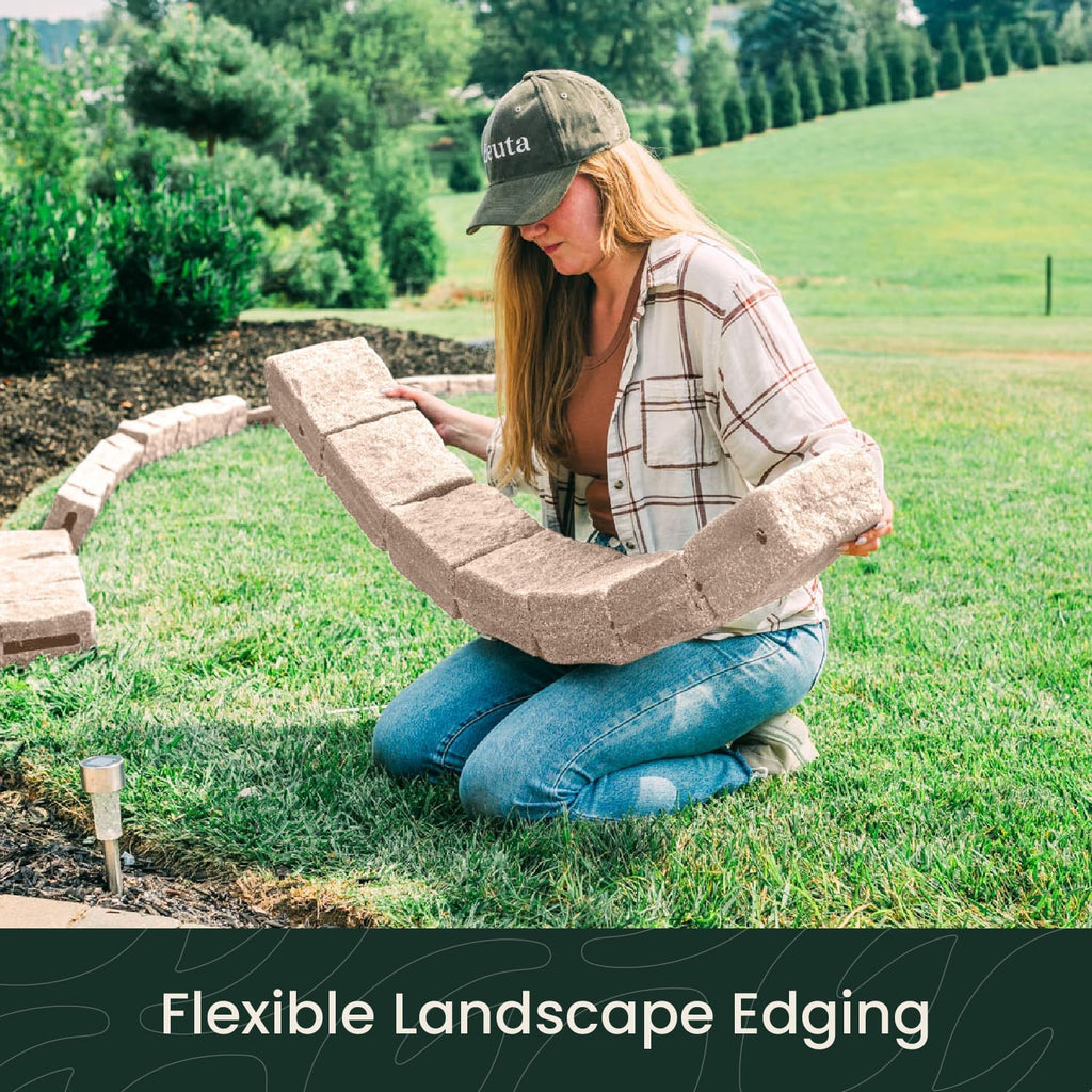 Beuta Landscape Edging | Garden Edging Border | Faux Stone Blocks for Lawn Edging, Flower Beds & Yard Edging – 1 Pack | Each Section Has 6 Blocks 48" L x 4" W x 6.5" H | 2 Spikes | Cobblestone