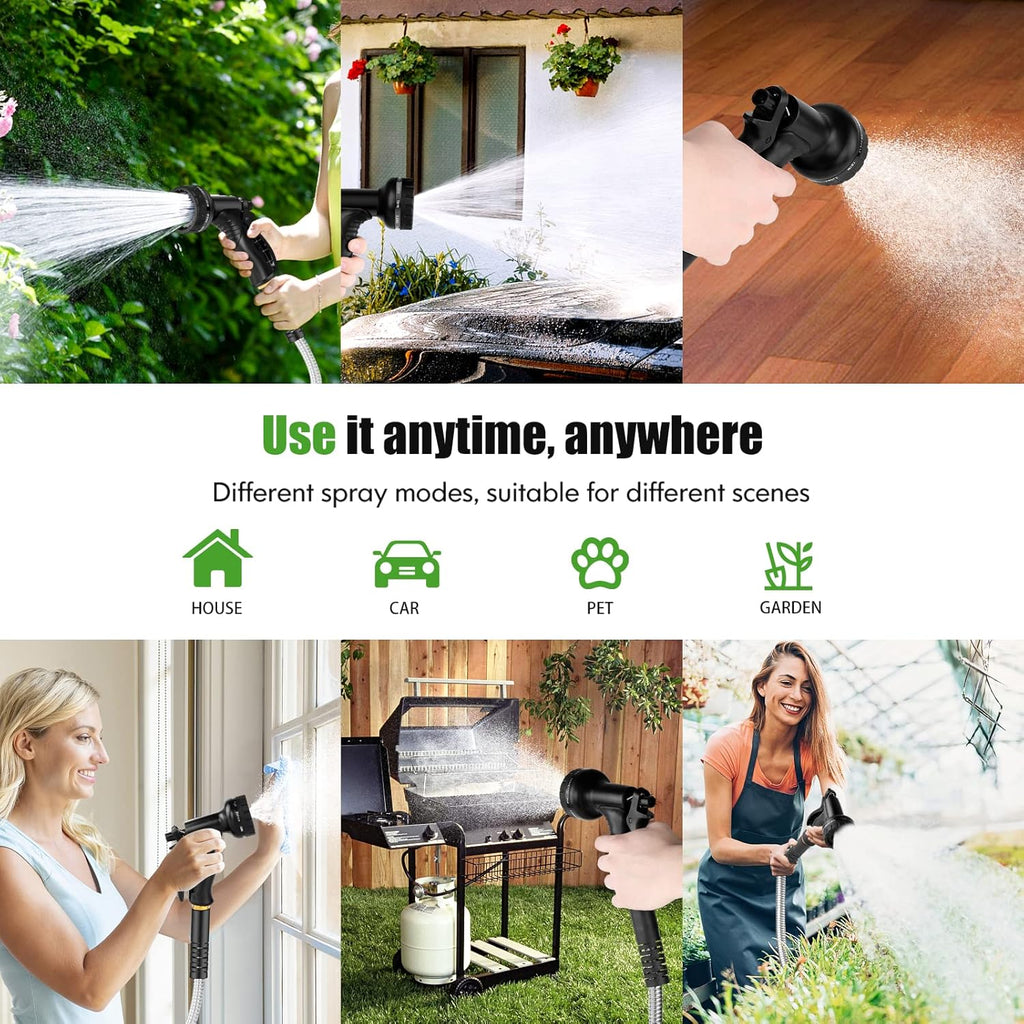 Garden Hose Metal 50FT, Stainless Steel Heavy Duty Water Hose With 10 Function Nozzle, No-Kink, Tough & Flexible, Sturdy and Lightweight, Rust Proof hose for Yard, Outdoor, RV